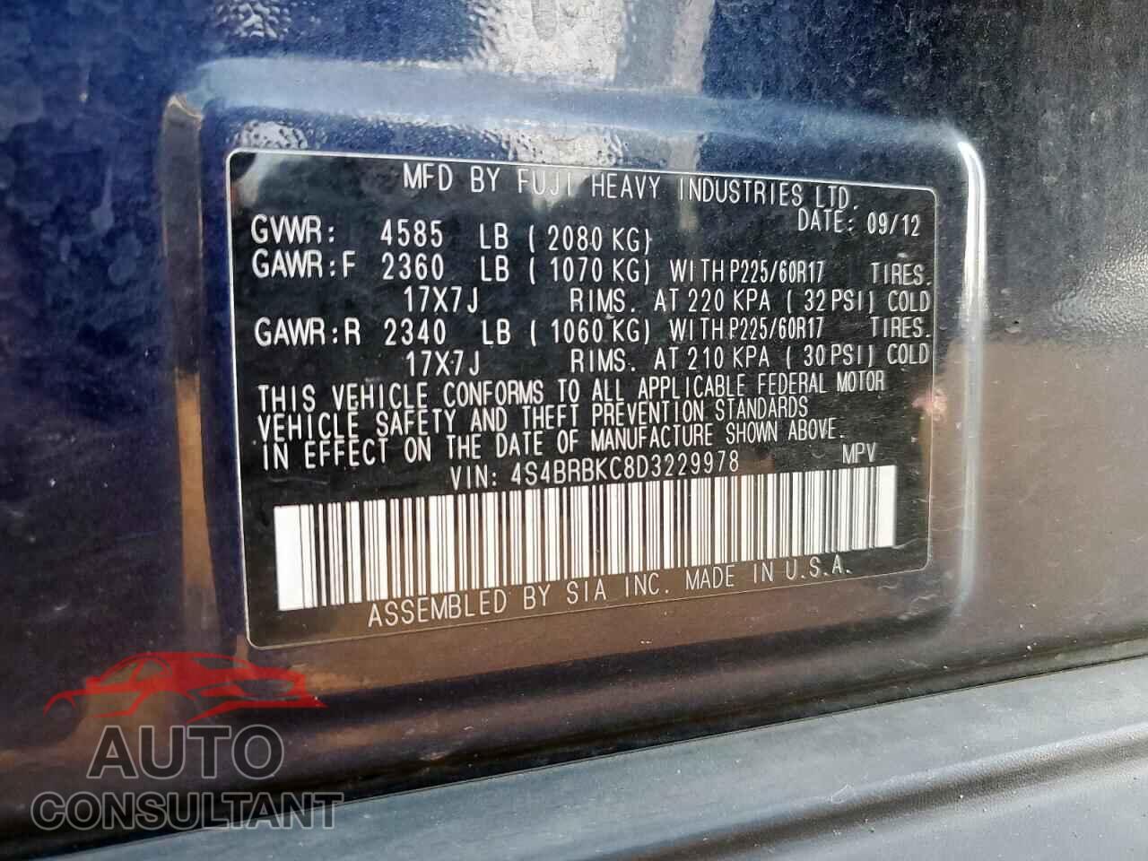 SUBARU OUTBACK 2013 - 4S4BRBKC8D3229978