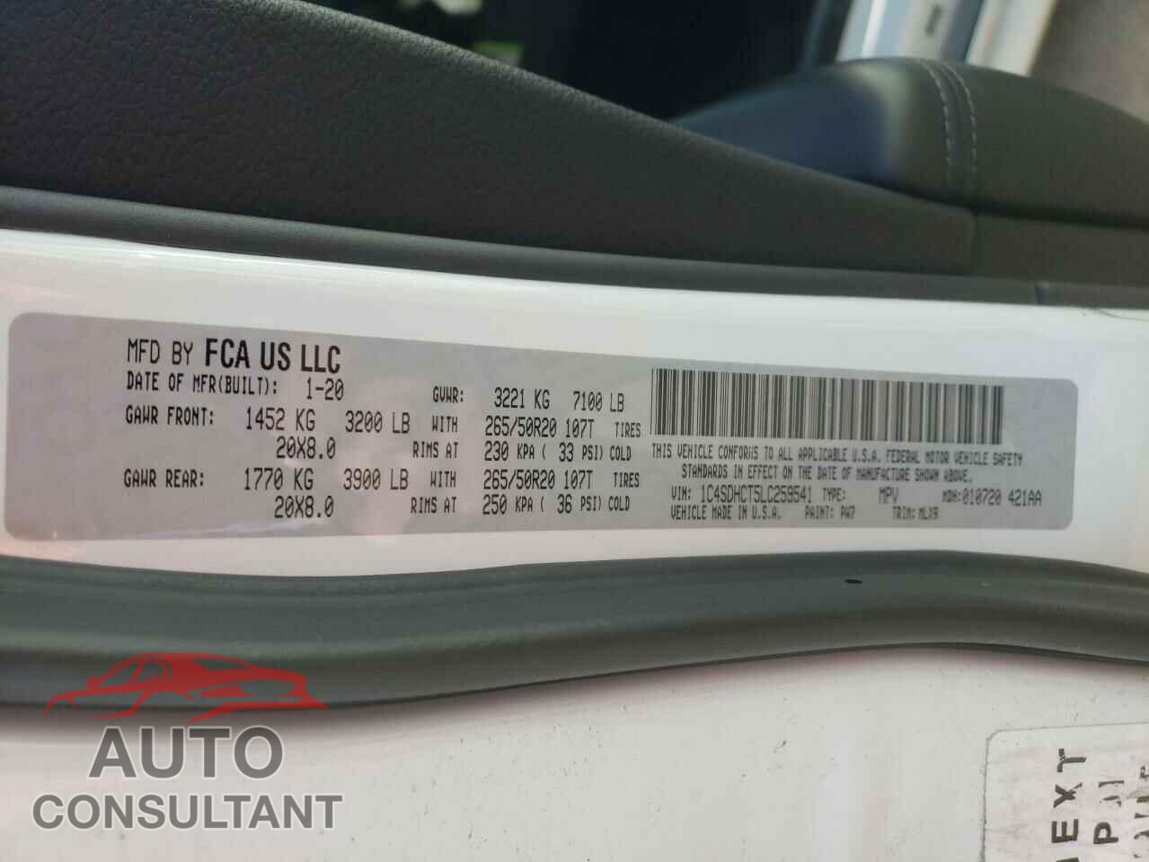 DODGE DURANGO 2020 - 1C4SDHCT5LC259541