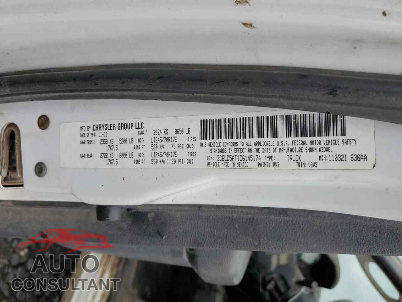 DODGE RAM 2500 2012 - 3C6LD5AT1CG145174