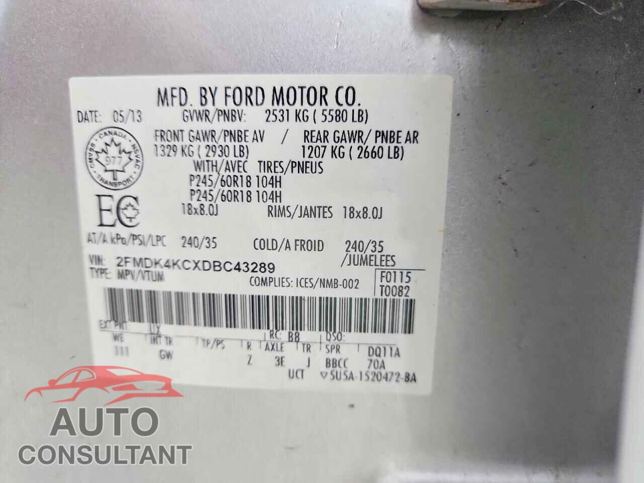 FORD EDGE 2013 - 2FMDK4KCXDBC43289