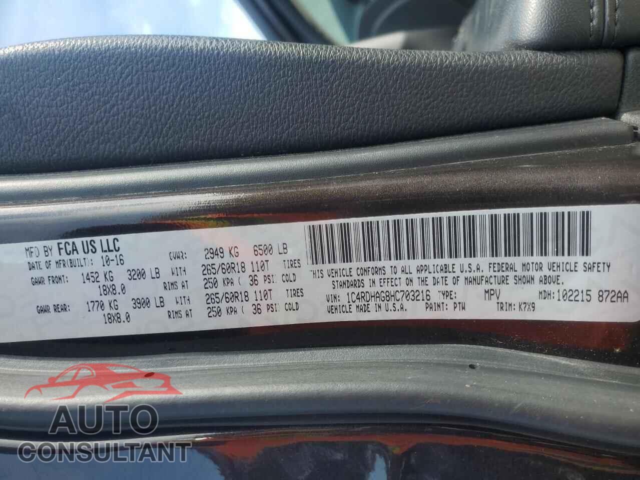 DODGE DURANGO 2017 - 1C4RDHAG8HC703216