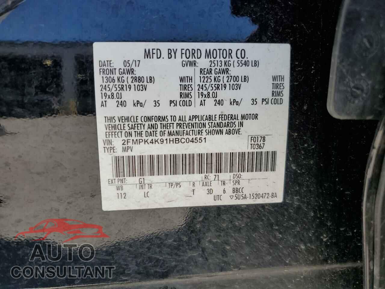FORD EDGE 2017 - 2FMPK4K91HBC04551