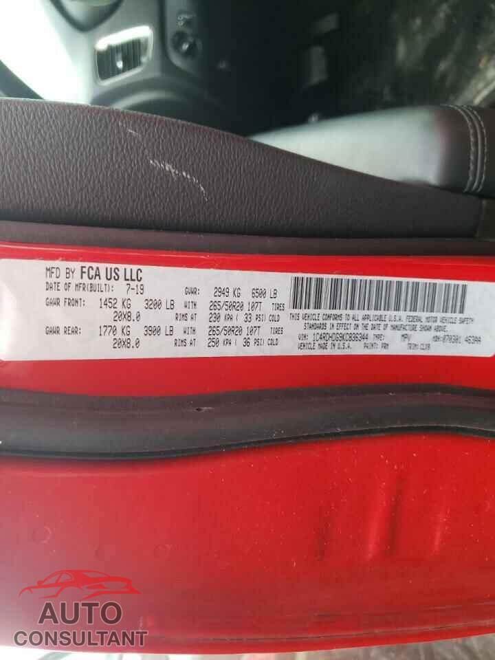 DODGE DURANGO 2019 - 1C4RDHDG9KC836344