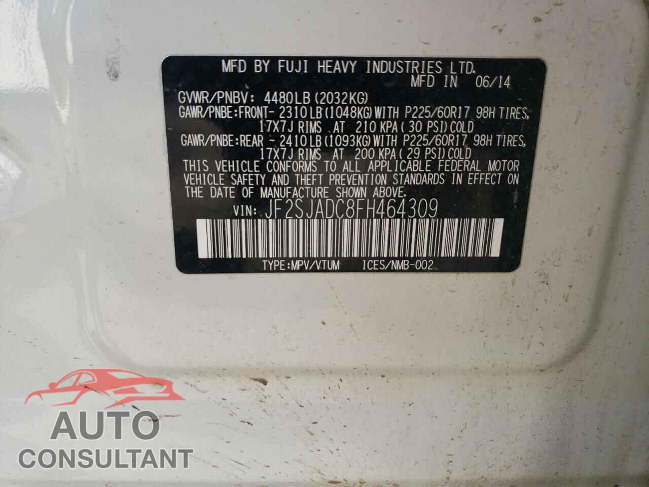 SUBARU FORESTER 2015 - JF2SJADC8FH464309