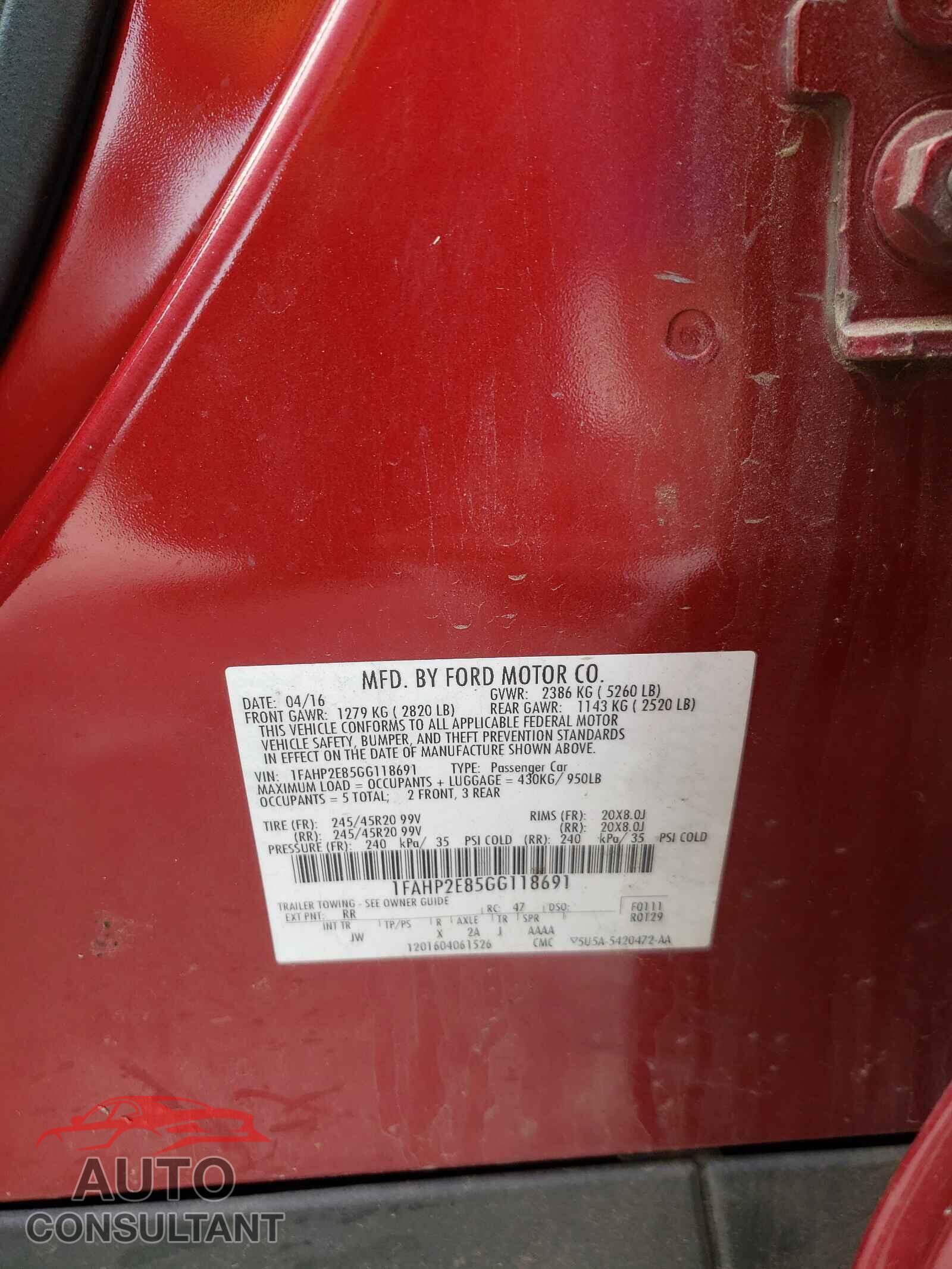 FORD TAURUS 2016 - 1FAHP2E85GG118691