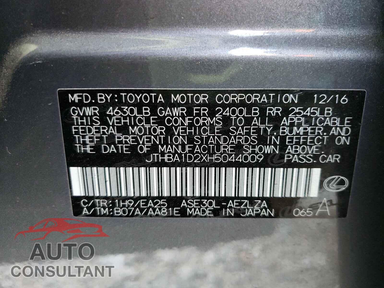 LEXUS IS 2017 - JTHBA1D2XH5044009