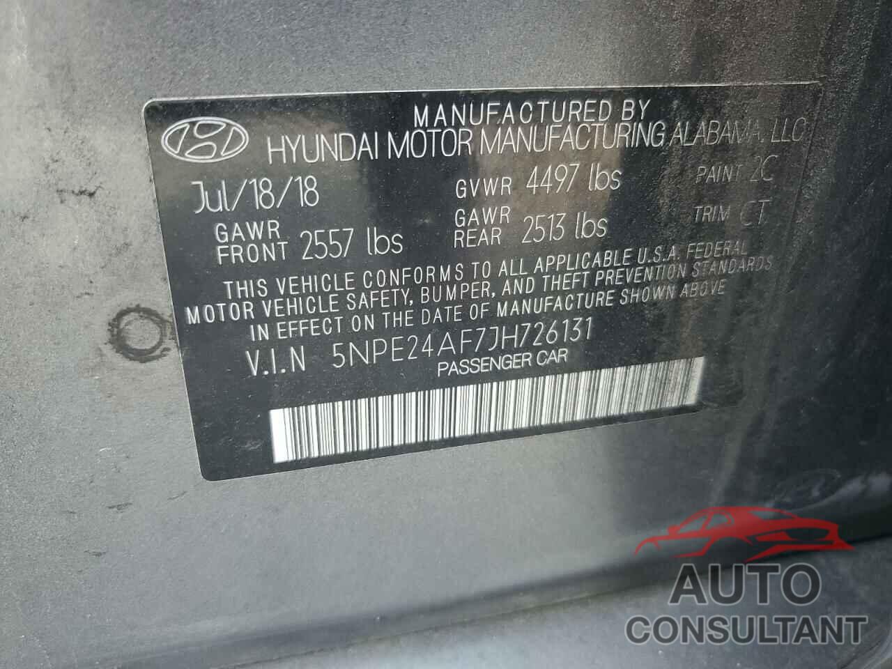 HYUNDAI SONATA 2018 - 5NPE24AF7JH726131