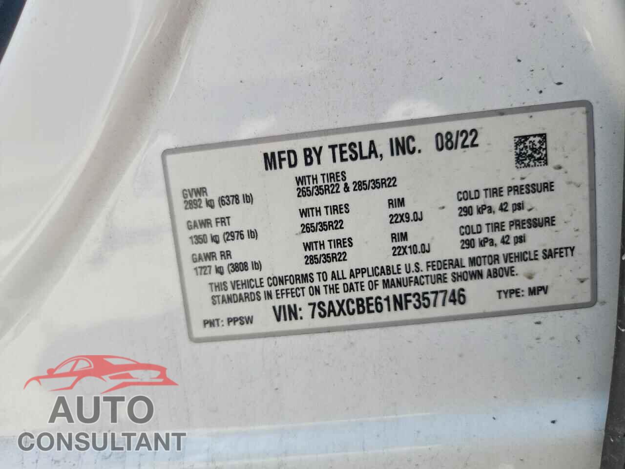 TESLA MODEL X 2022 - 7SAXCBE61NF357746