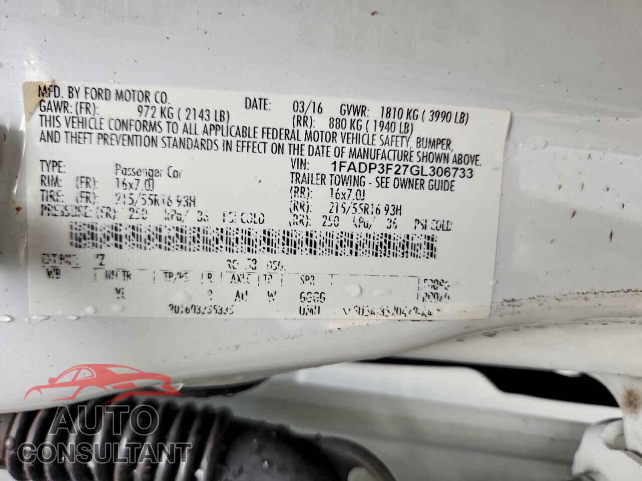 FORD FOCUS 2016 - 1FADP3F27GL306733
