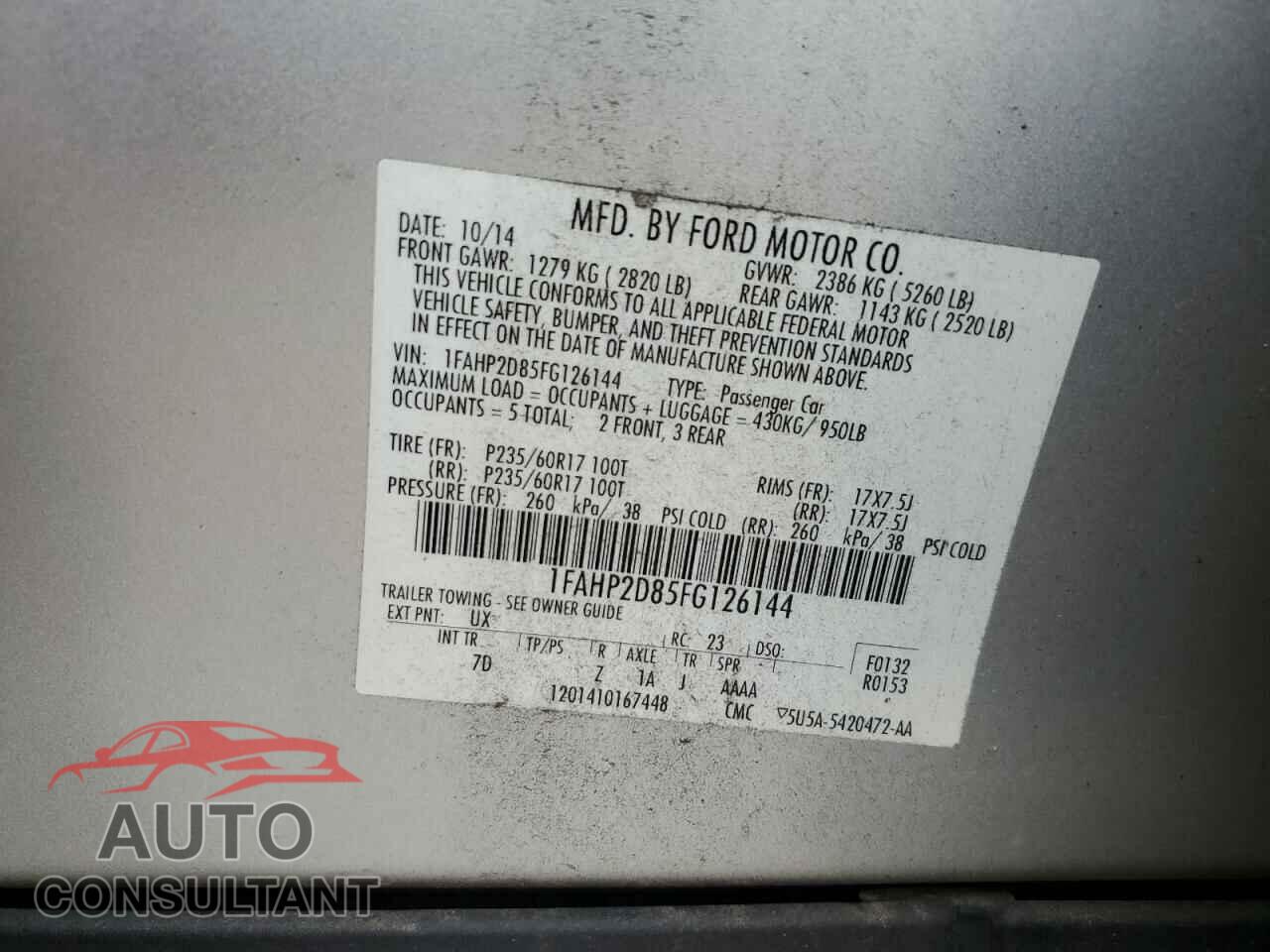 FORD TAURUS 2015 - 1FAHP2D85FG126144