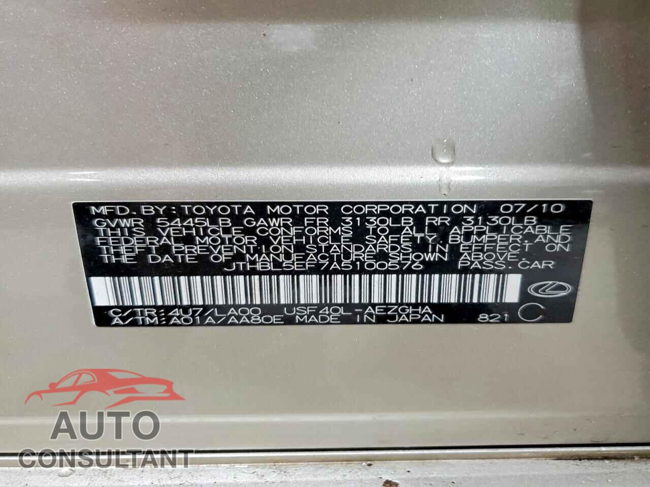 LEXUS LS460 2010 - JTHBL5EF7A5100576