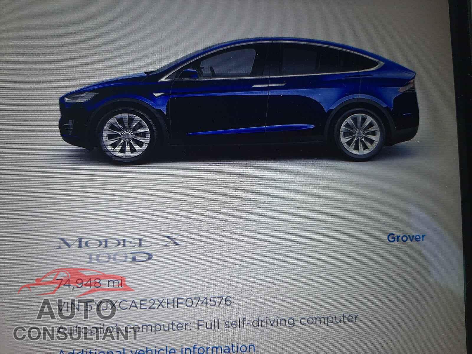 TESLA MODEL X 2017 - 5YJXCAE2XHF074576