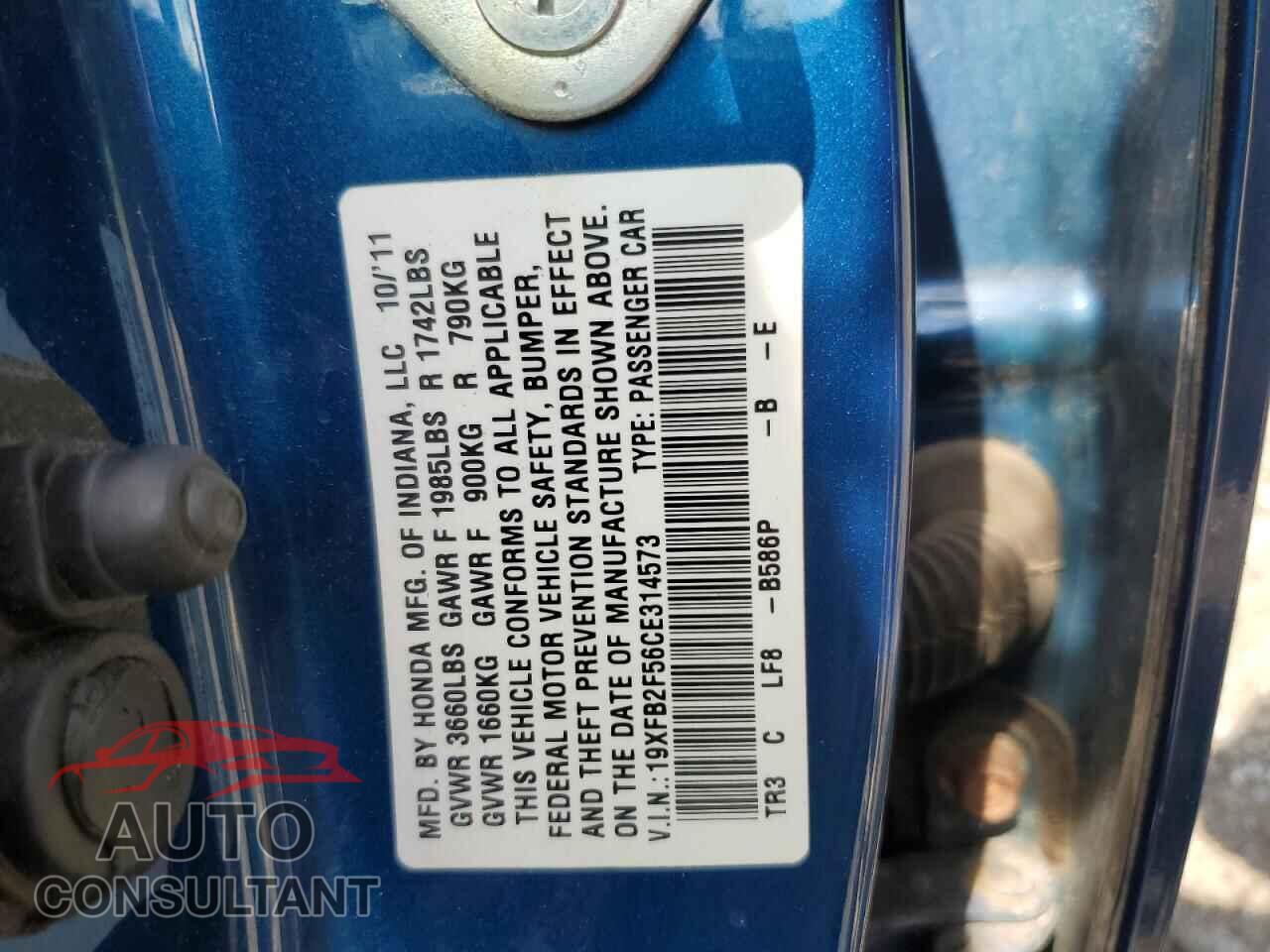 HONDA CIVIC 2012 - 19XFB2F56CE314573
