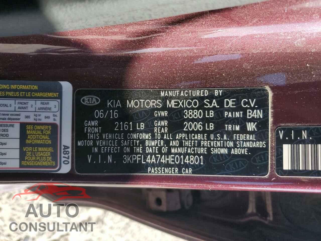 KIA FORTE 2017 - 3KPFL4A74HE014801