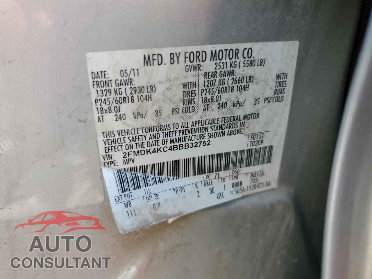 FORD EDGE 2011 - 2FMDK4KC4BBB32752