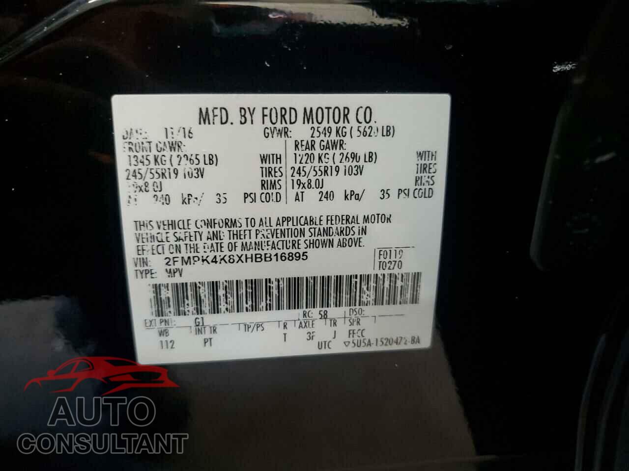 FORD EDGE 2017 - 2FMPK4K8XHBB16895