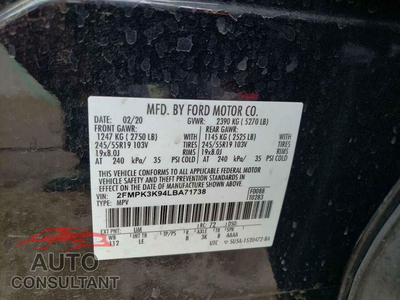 FORD EDGE 2020 - 2FMPK3K94LBA71738