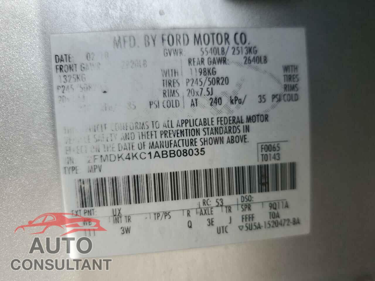 FORD EDGE 2010 - 2FMDK4KC1ABB08035