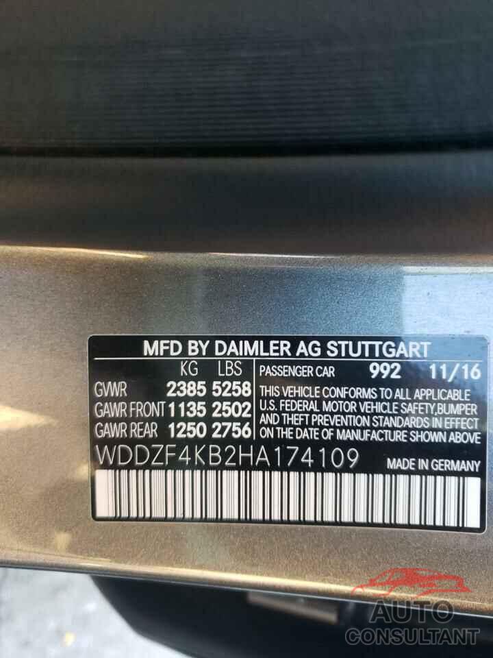 MERCEDES-BENZ E-CLASS 2017 - WDDZF4KB2HA174109