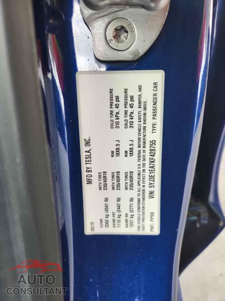 TESLA MODEL 3 2019 - 5YJ3E1EA7KF428755