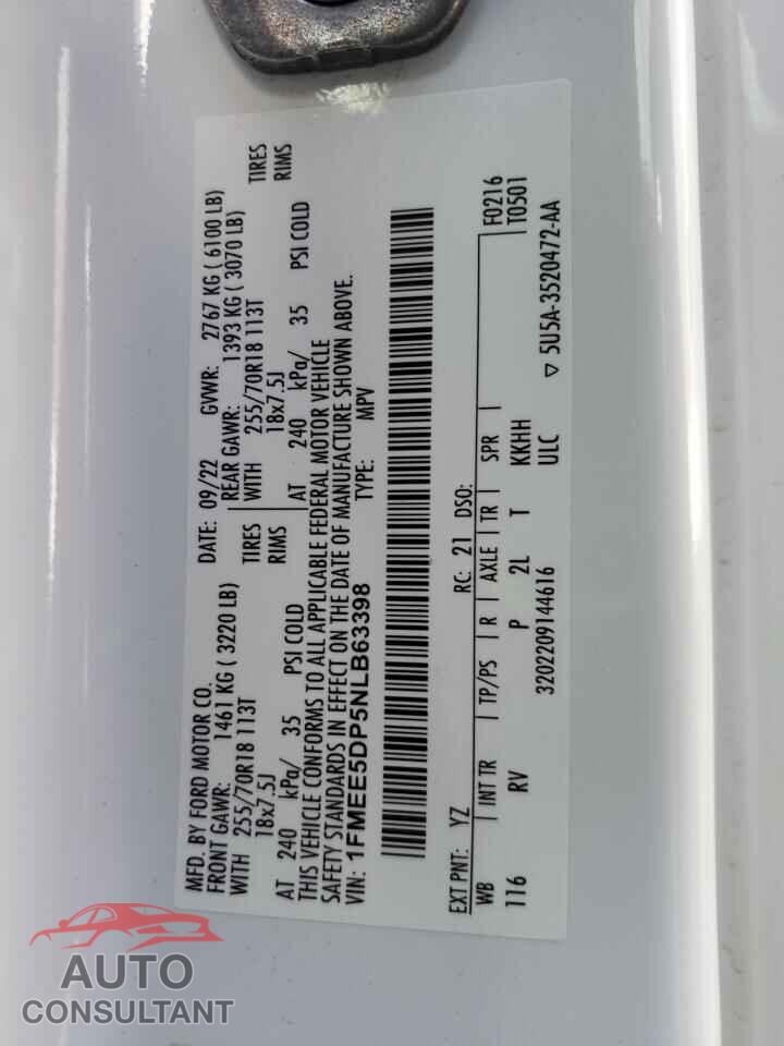 FORD BRONCO 2022 - 1FMEE5DP5NLB63398