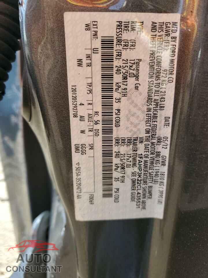FORD FOCUS 2012 - 1FAHP3K22CL435531