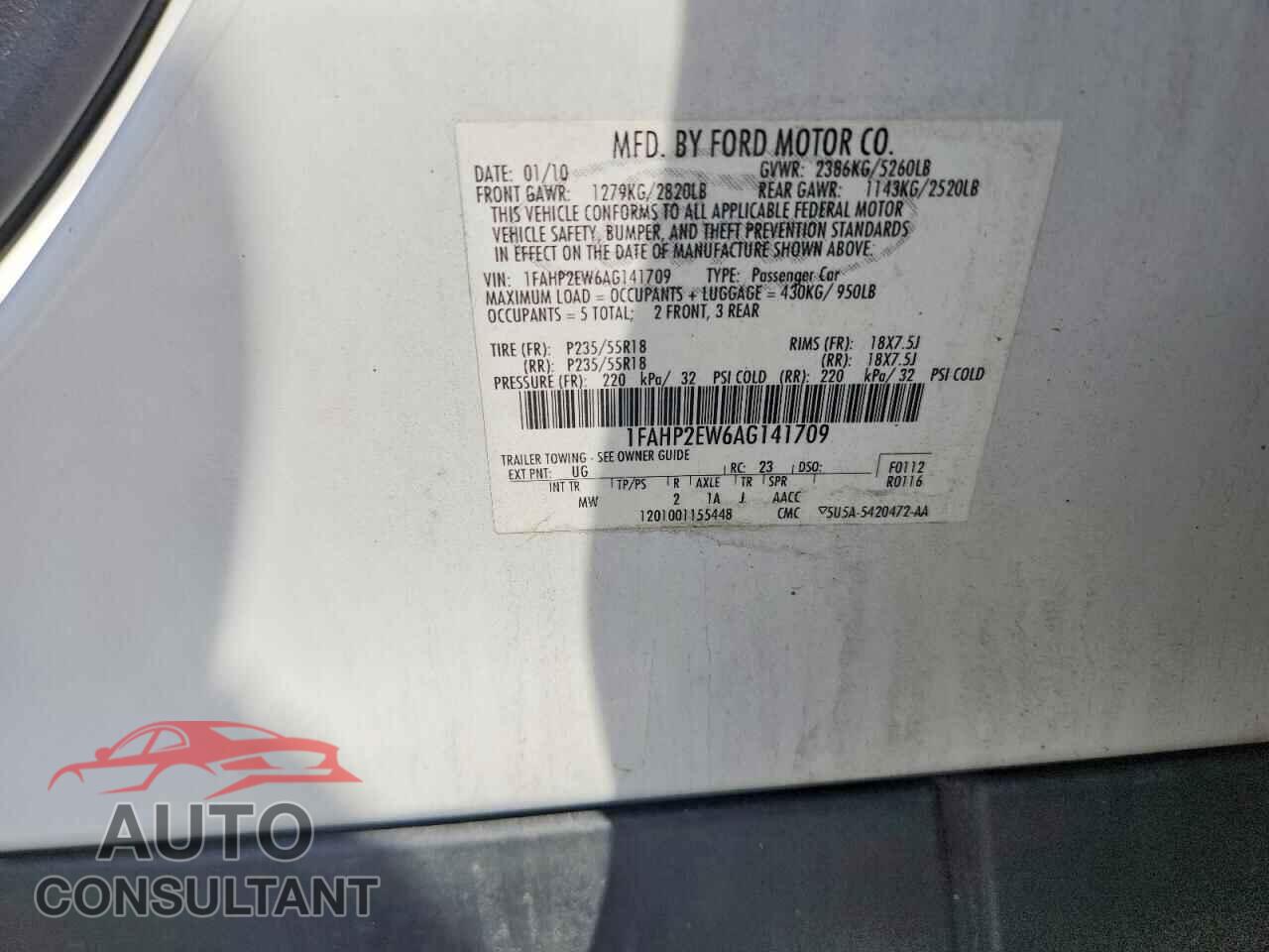 FORD TAURUS 2010 - 1FAHP2EW6AG141709