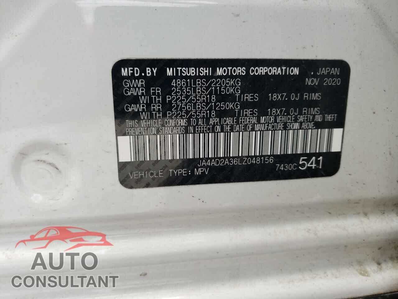 MITSUBISHI OUTLANDER 2020 - JA4AD2A36LZ048156