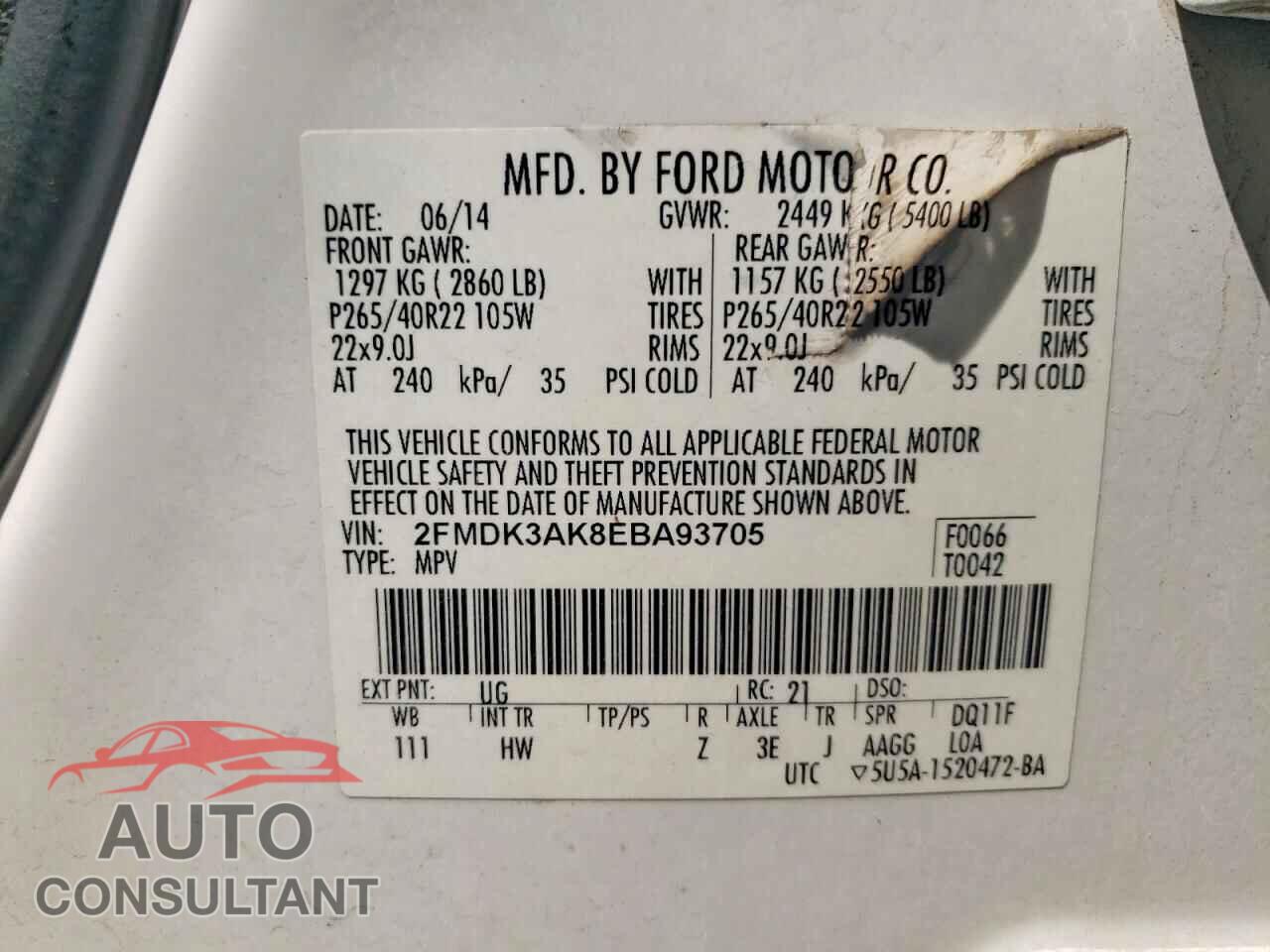 FORD EDGE 2014 - 2FMDK3AK8EBA93705