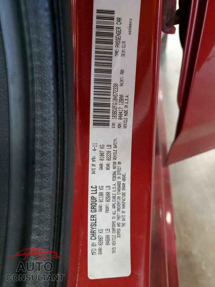 DODGE AVENGER 2011 - 1B3BD2FG1BN572330