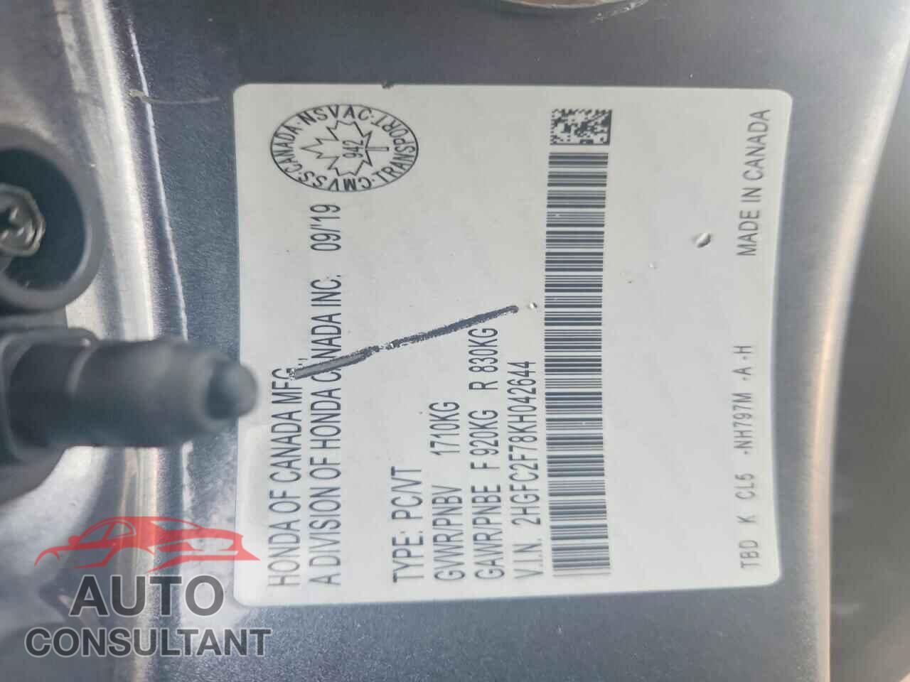 HONDA CIVIC 2019 - 2HGFC2F78KH042644