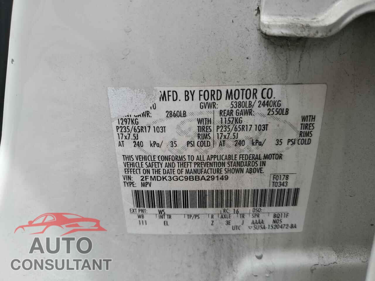 FORD EDGE 2011 - 2FMDK3GC9BBA29149