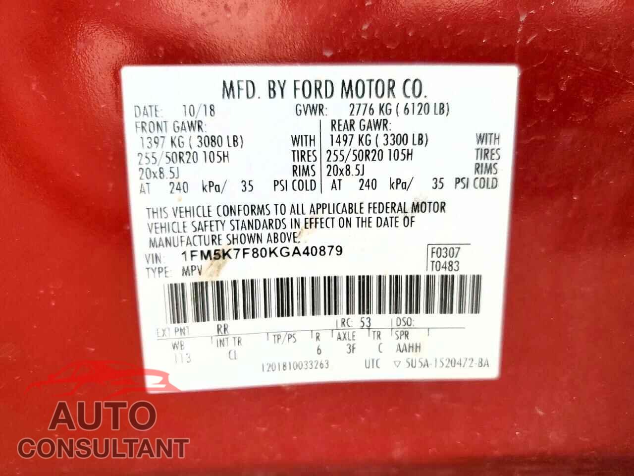 FORD EXPLORER 2019 - 1FM5K7F80KGA40879
