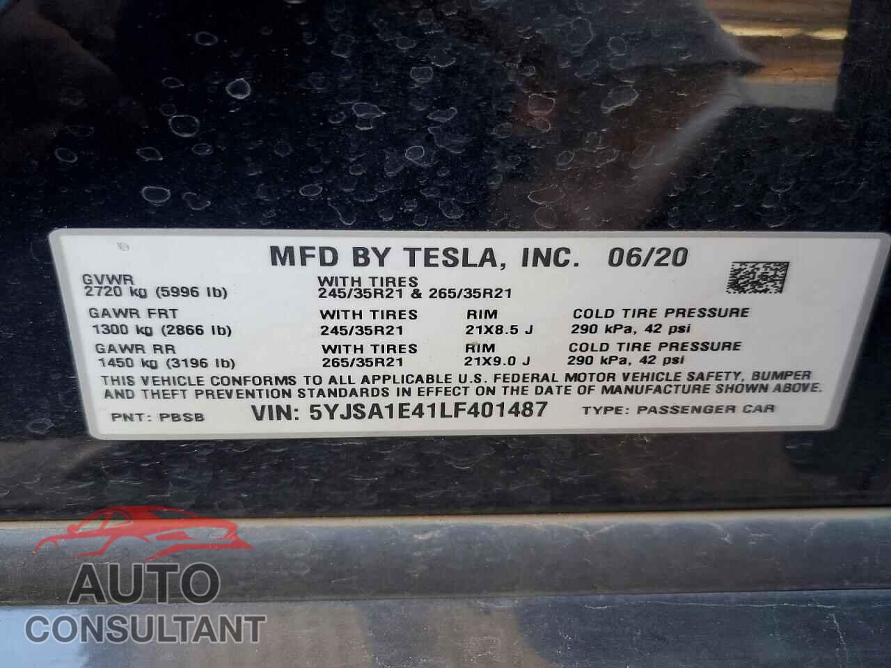 TESLA MODEL S 2020 - 5YJSA1E41LF401487