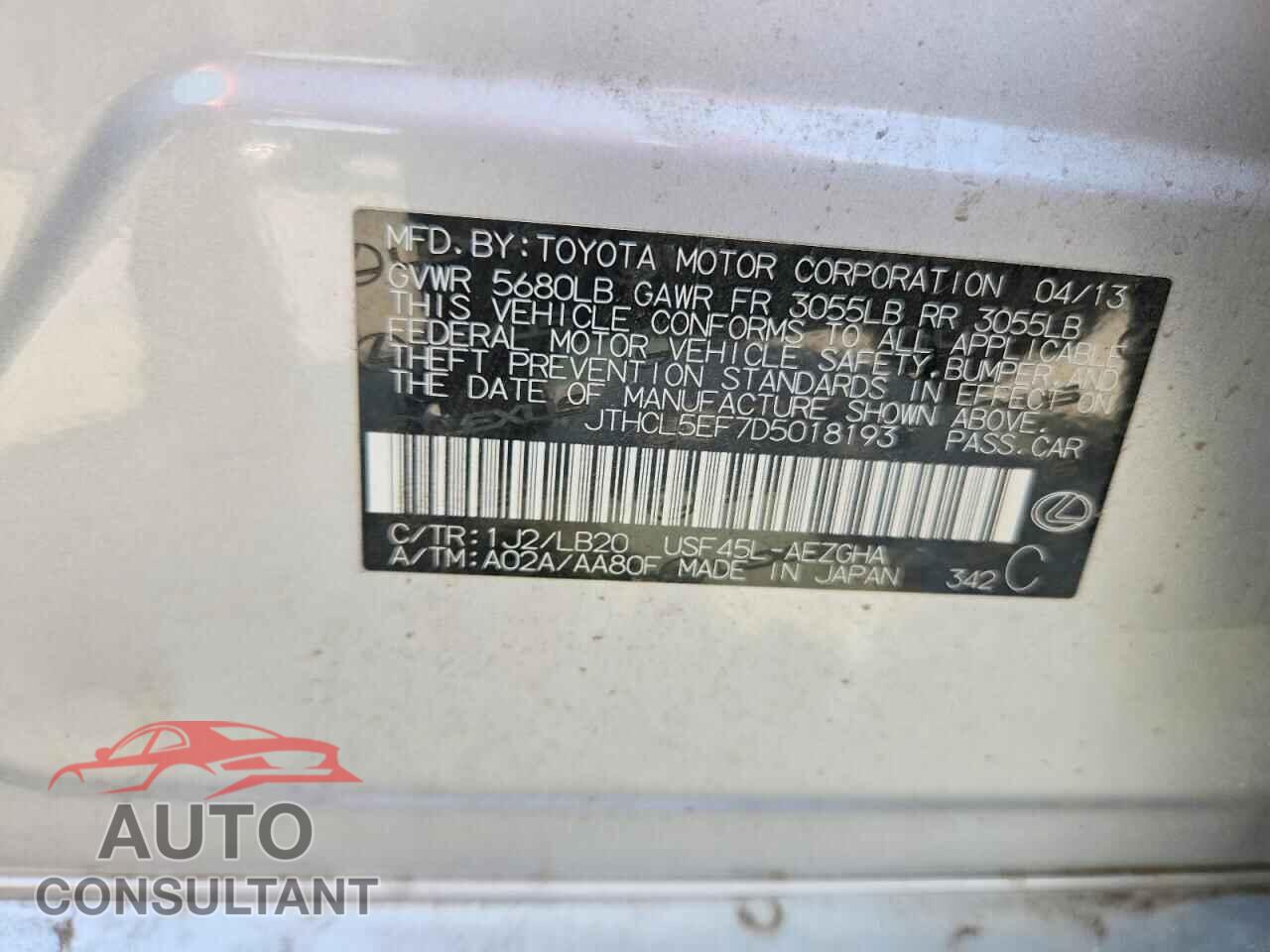 LEXUS LS460 2013 - JTHCL5EF7D5018193