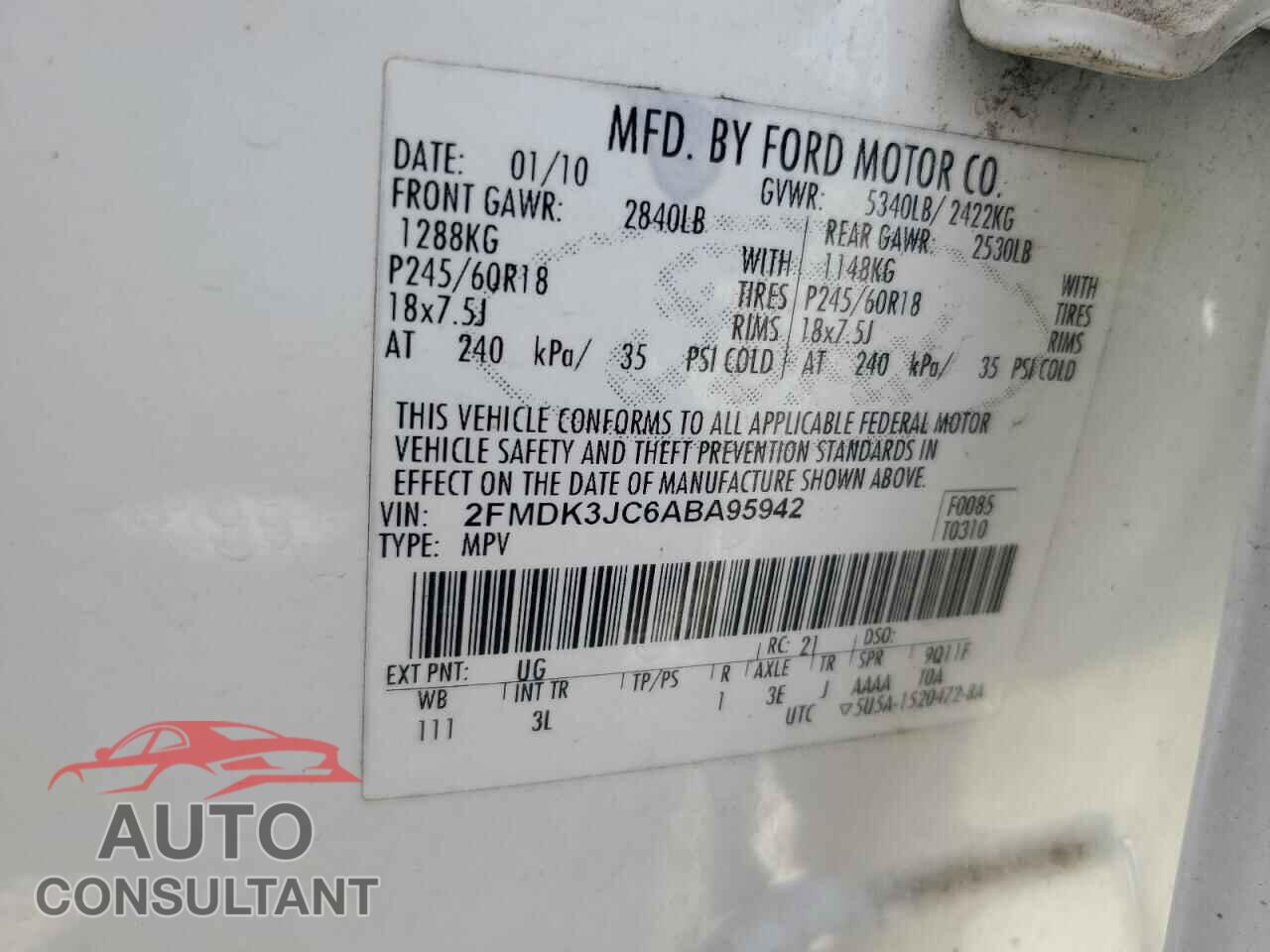 FORD EDGE 2010 - 2FMDK3JC6ABA95942