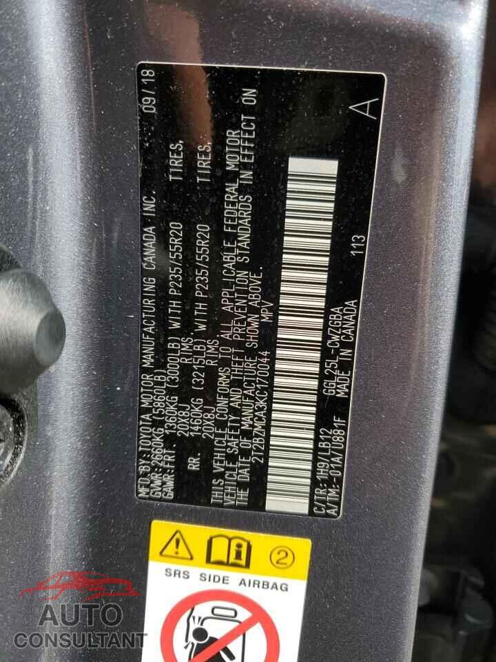 LEXUS RX350 2019 - 2T2BZMCA3KC170044