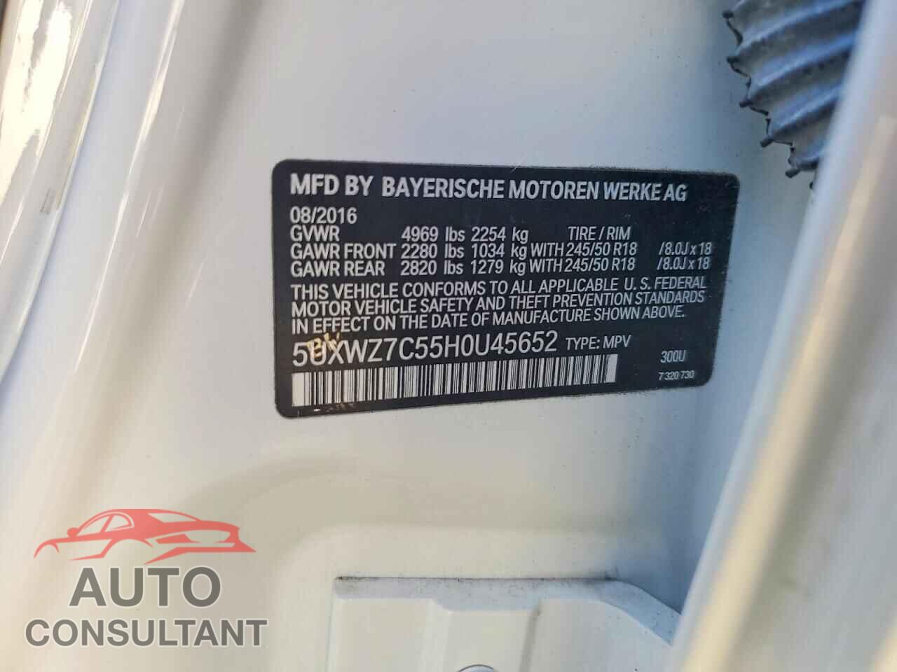 BMW X3 2017 - 5UXWZ7C55H0U45652