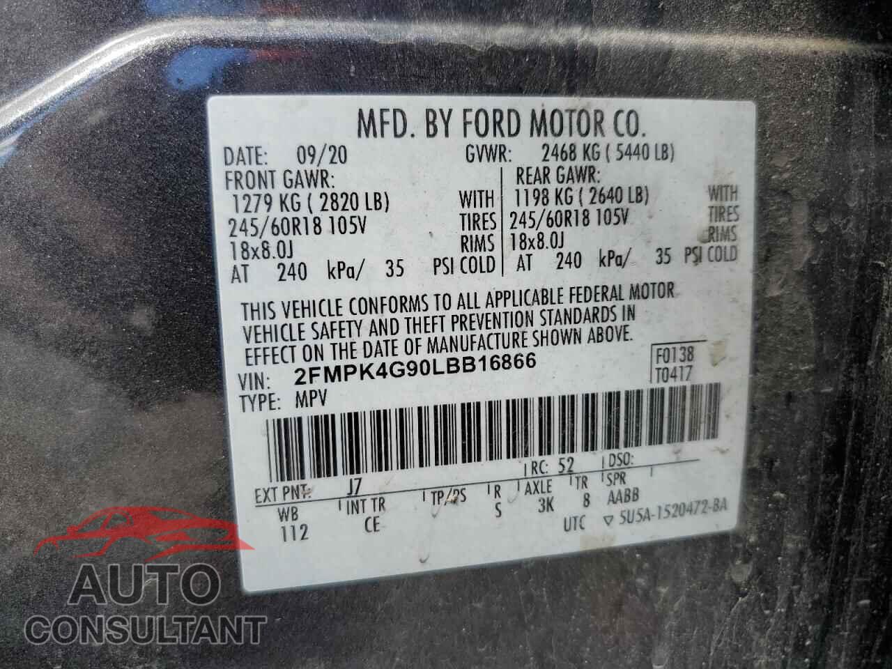 FORD EDGE 2020 - 2FMPK4G90LBB16866
