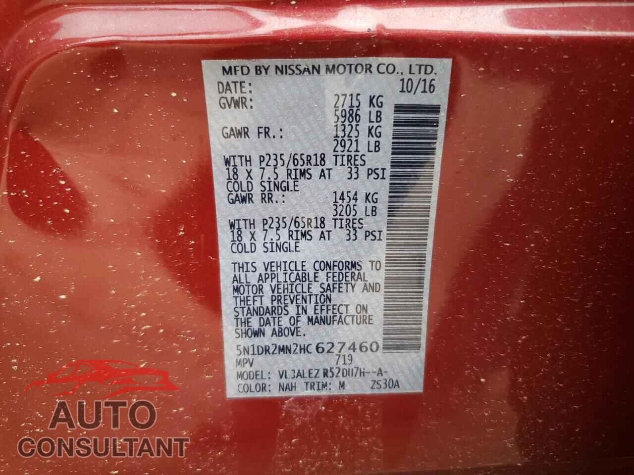 NISSAN PATHFINDER 2017 - 5N1DR2MN2HC627460