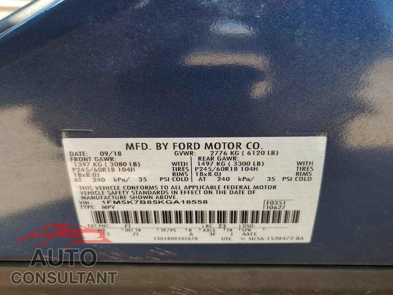 FORD EXPLORER 2019 - 1FM5K7B85KGA18558