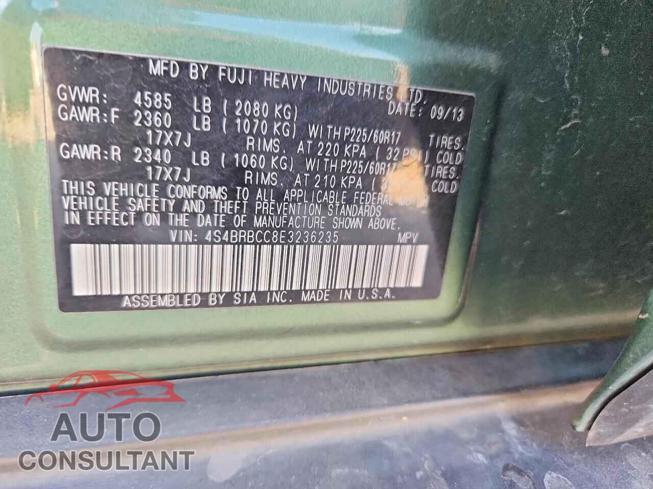 SUBARU OUTBACK 2014 - 4S4BRBCC8E3236235