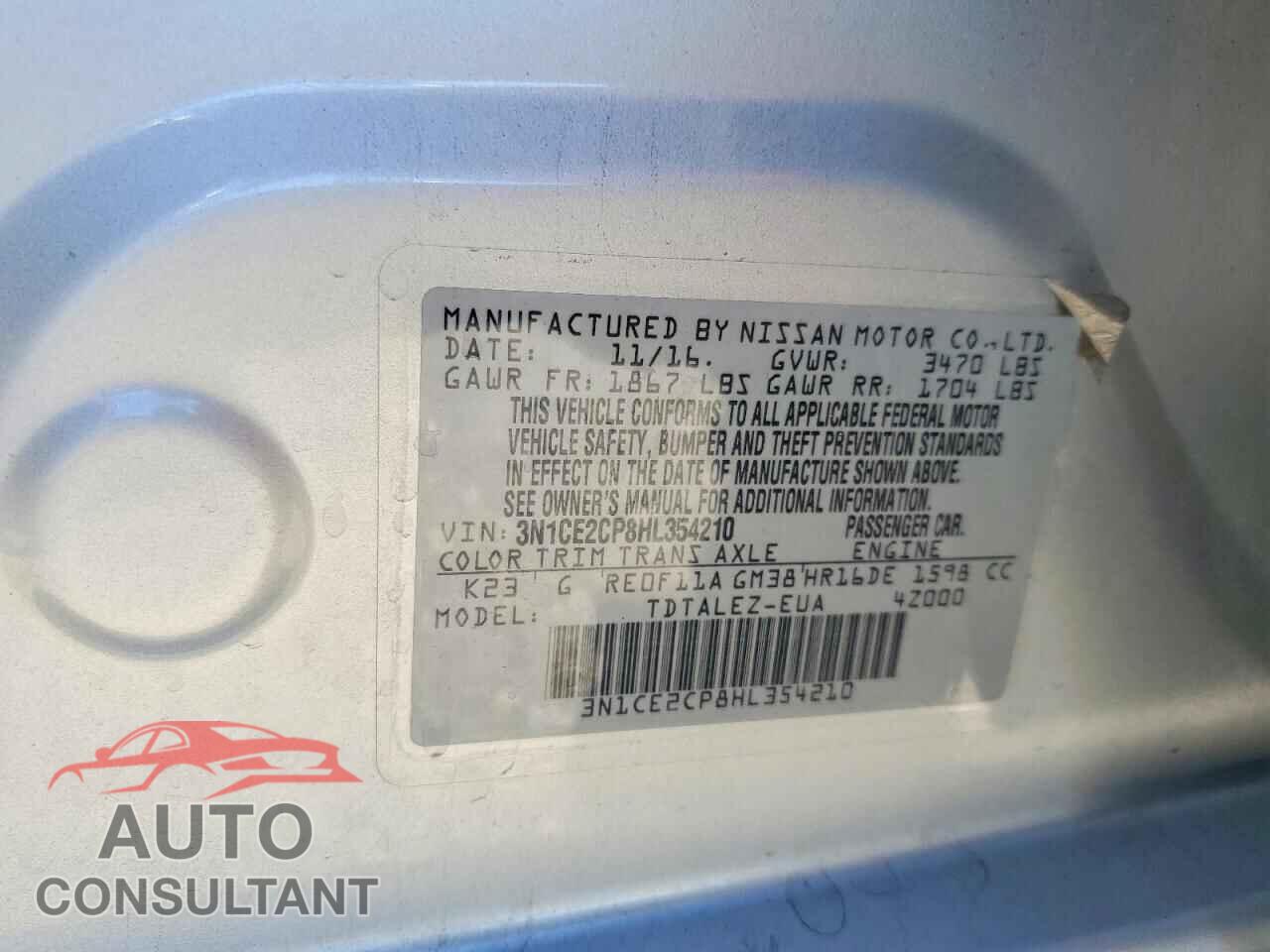 NISSAN VERSA 2017 - 3N1CE2CP8HL354210