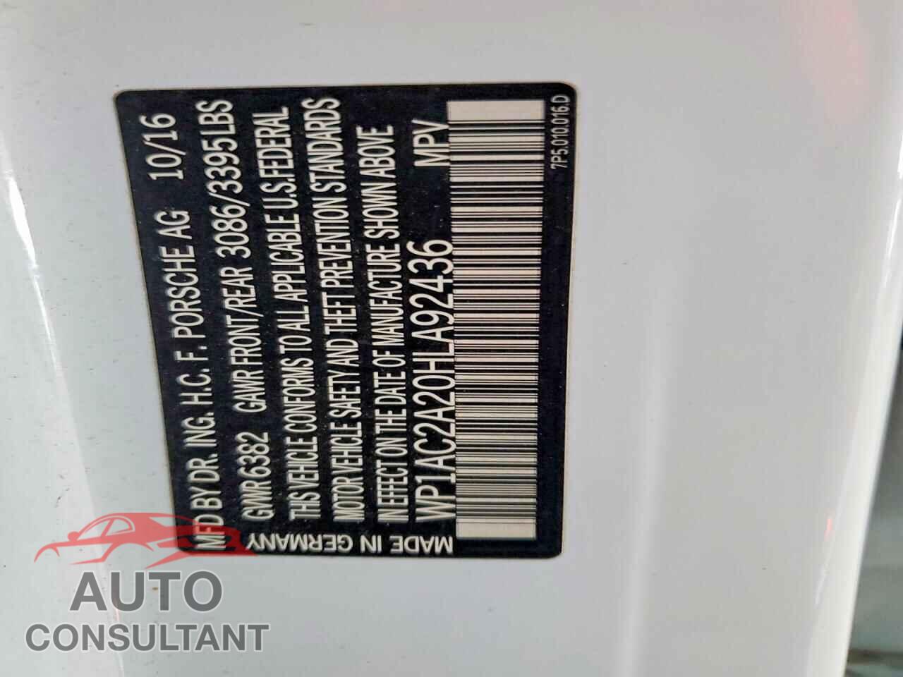 PORSCHE CAYENNE 2017 - WP1AC2A20HLA92436