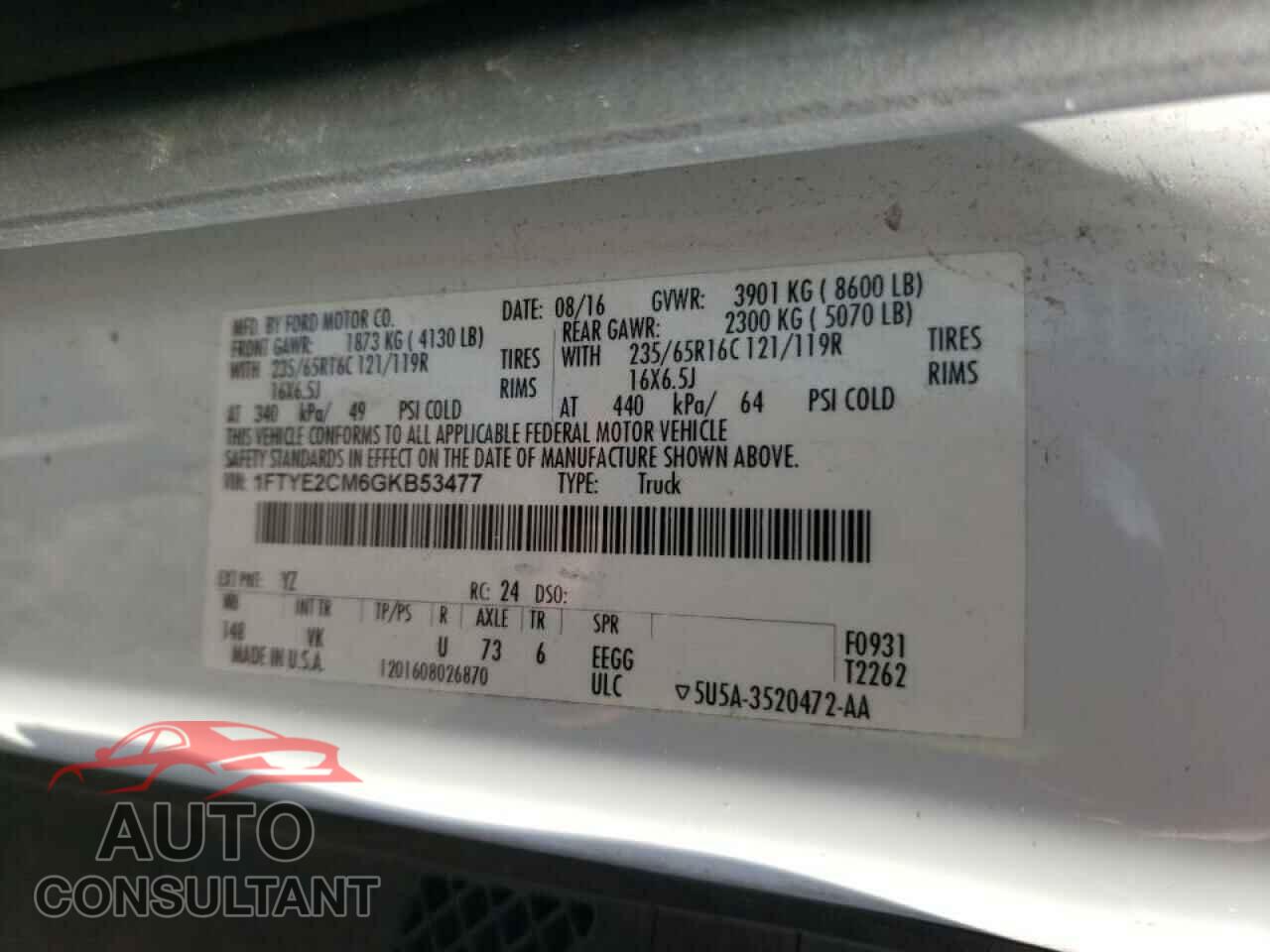 FORD TRANSIT CO 2016 - 1FTYE2CM6GKB53477