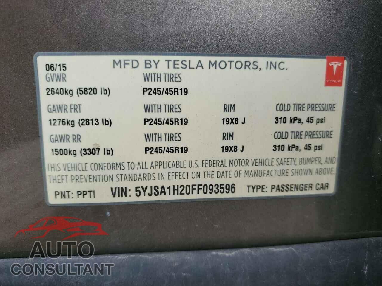 TESLA MODEL S 2015 - 5YJSA1H20FF093596