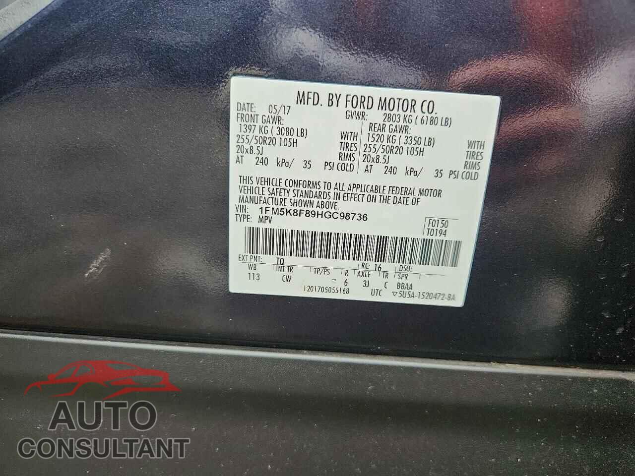 FORD EXPLORER 2017 - 1FM5K8F89HGC98736