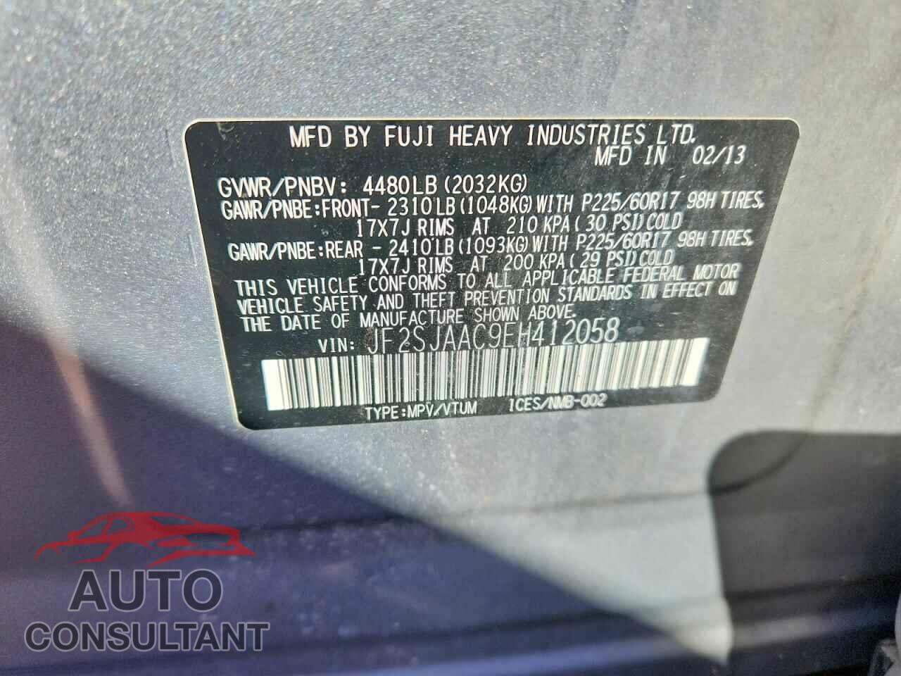 SUBARU FORESTER 2014 - JF2SJAAC9EH412058