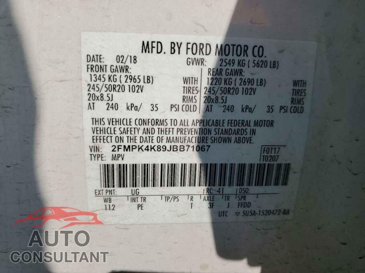 FORD EDGE 2018 - 2FMPK4K89JBB71067