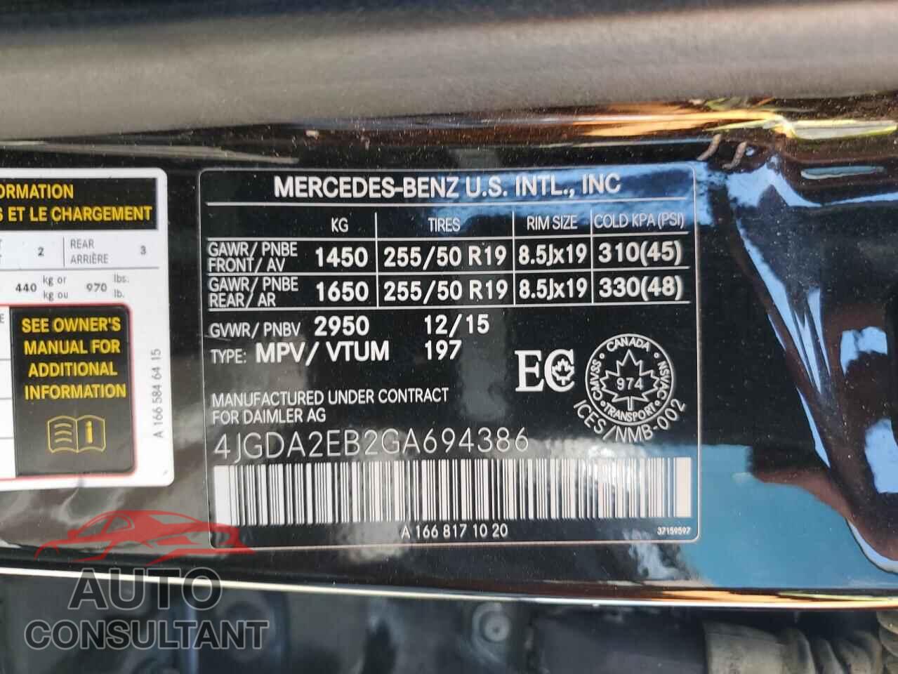 MERCEDES-BENZ GLE-CLASS 2016 - 4JGDA2EB2GA694386